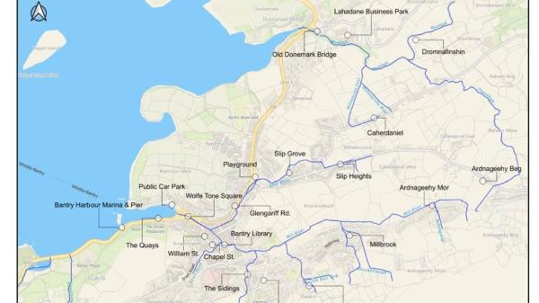 Map of emerging measures for Bantry Flood Relief Scheme.