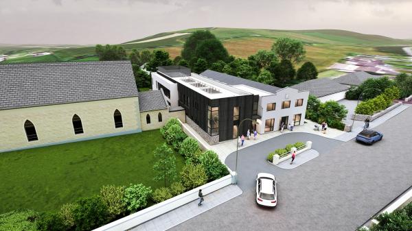 A computer rendered image of the proposed multifunctional community hub in Ladysbridge.