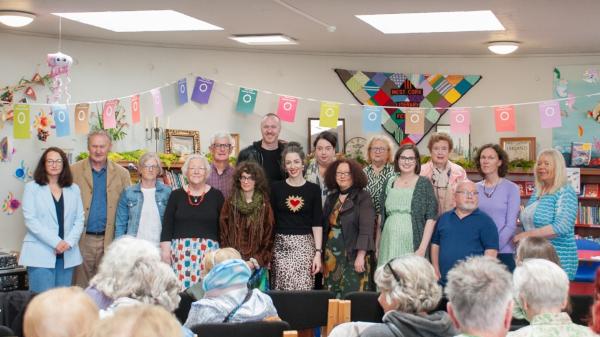 County Librarian Emer O’Brien, 2024 Cork County Council Writer in Residence Victoria Kennefick, and members of writing groups from five county library writing groups at an event in West Cork Literary Festival 2024.