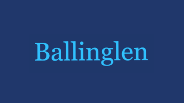 Text Ballinglen on a blue background 