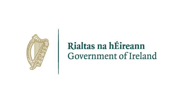 Logo of the Government of Ireland featuring a golden harp and text in Irish and English.