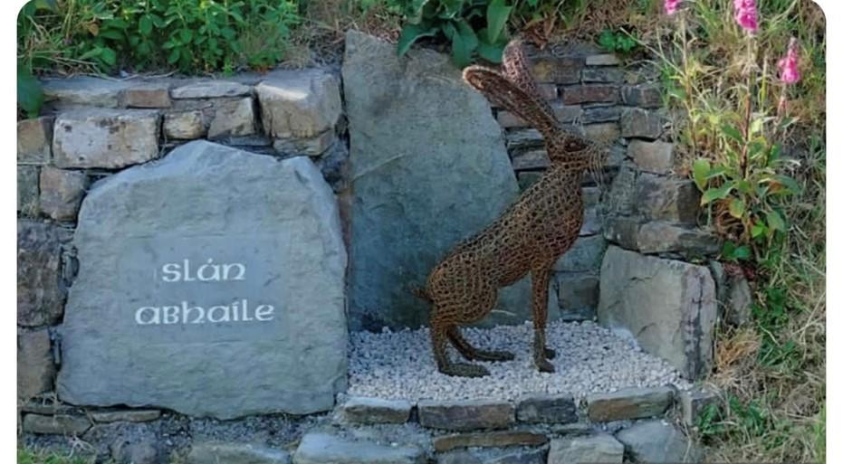 End result of eepair of Hare sculpture from Ahiohill Tidy Towns who received funding through the Local Enhancement Programme.