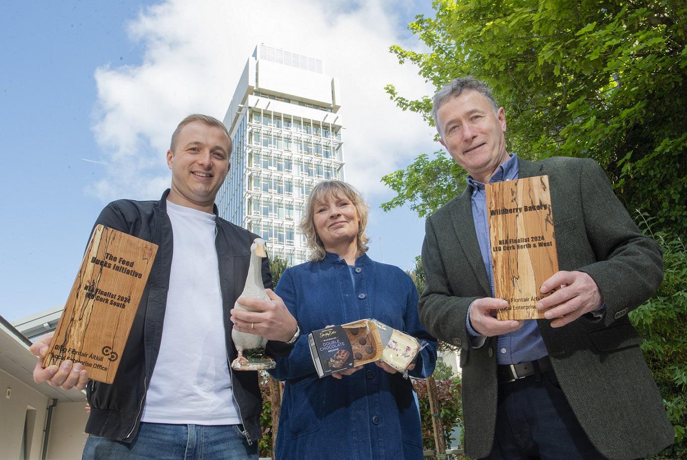 Matthew Knight, The Feed Ducks Initiative ,South Cork winner with Susan Robbins and Tom Fehily, Wildberry Bakery ,Cork North and West winners of the Cork County Council Local Enterprise Awards.