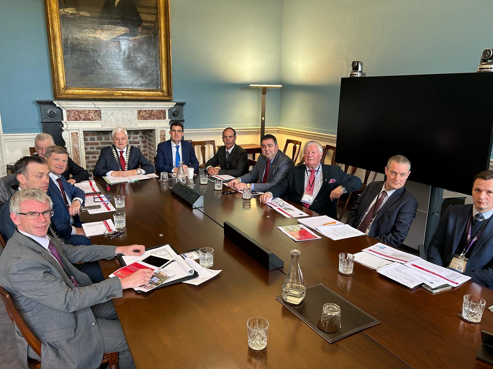 Mayor of the County of Cork, Cllr. Frank O'Flynn meeting with Minsiter of Transport, Jack Chambers TD at Leinster House, accompanied by a delegation from Cork County Council.