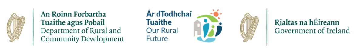 Irish government logos with emblems and text for rural development.